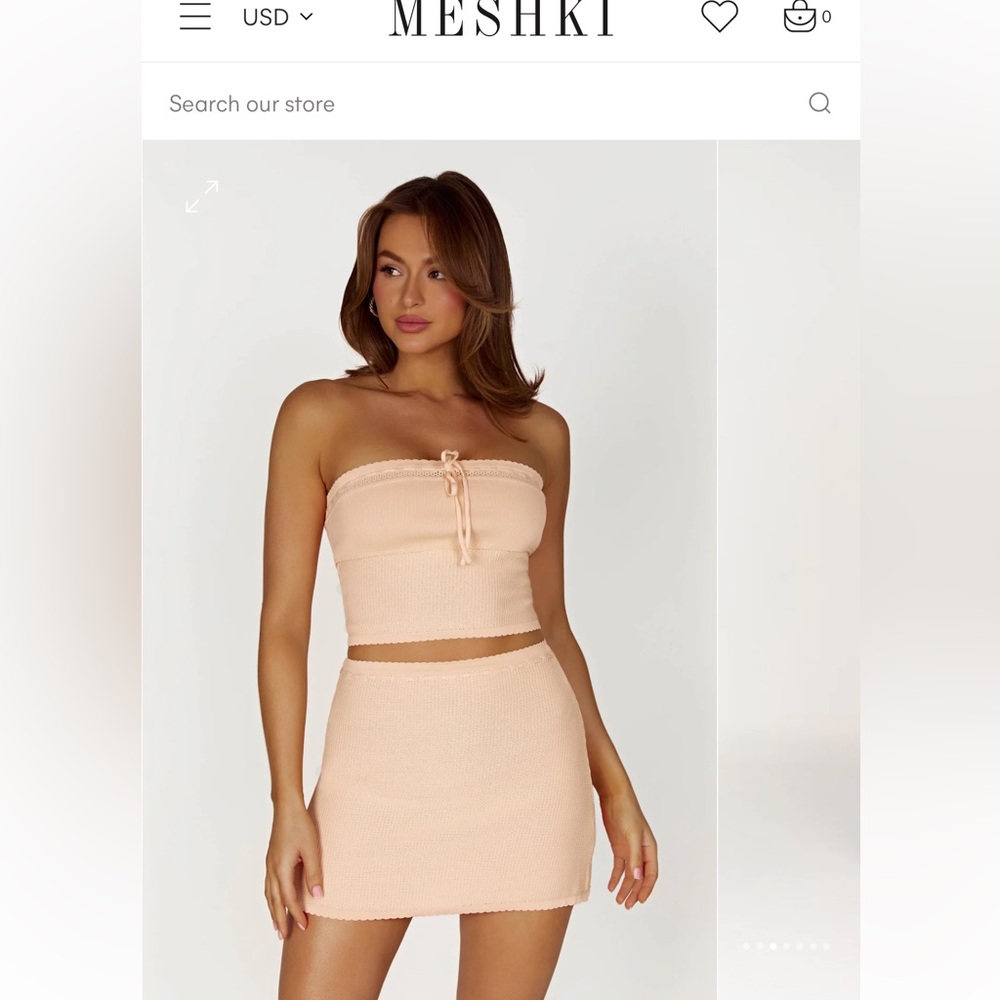 Meshki Kyra Waffle Knit Tube Top and skirt - Apricot